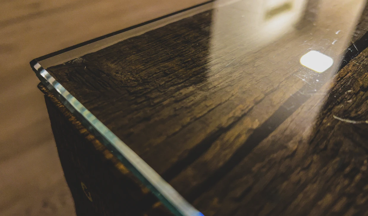 Clear glass on rustic wood